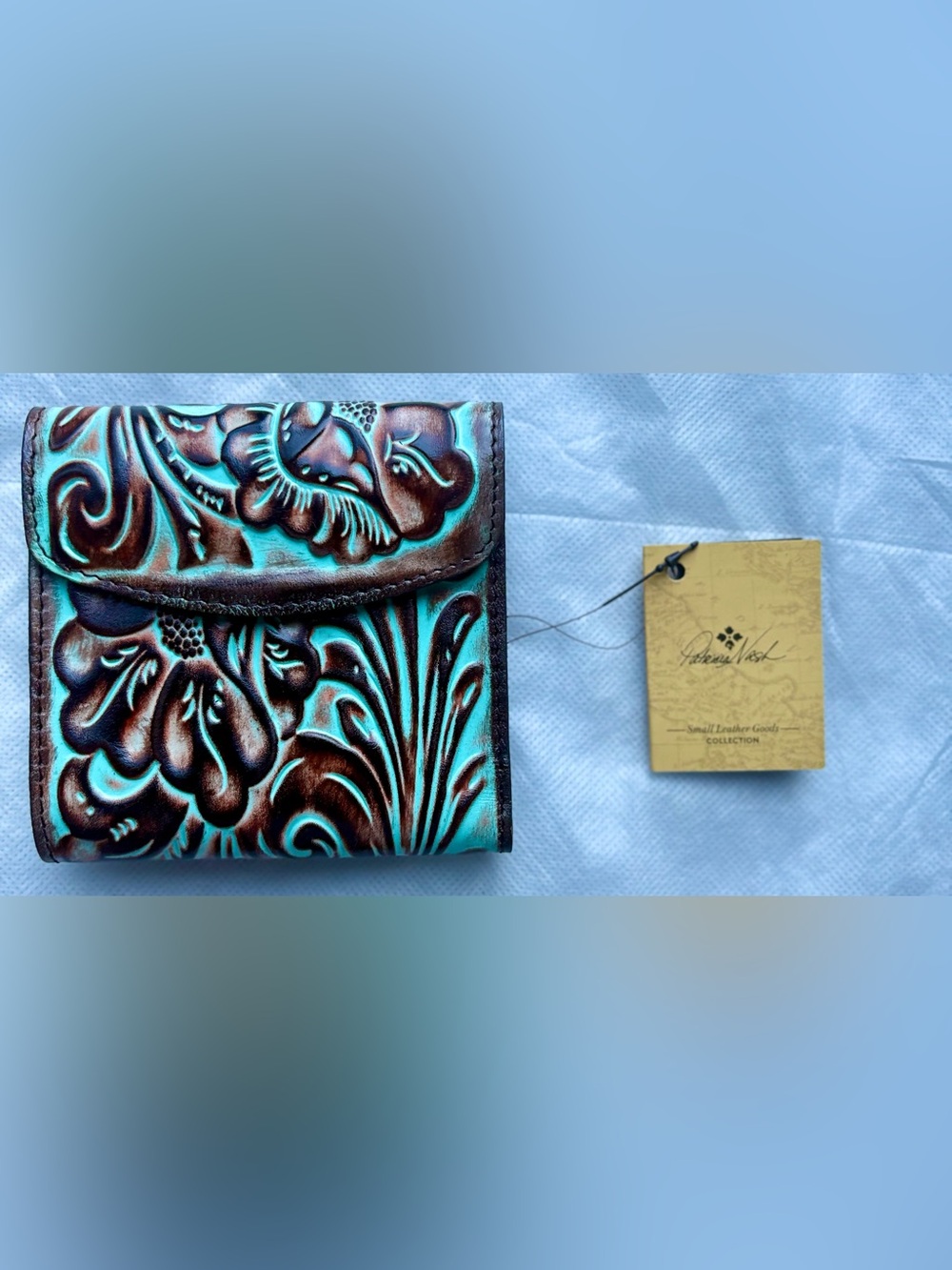 NWT Patricia Nash Tooled Turquoise Reiti Leather Wallet